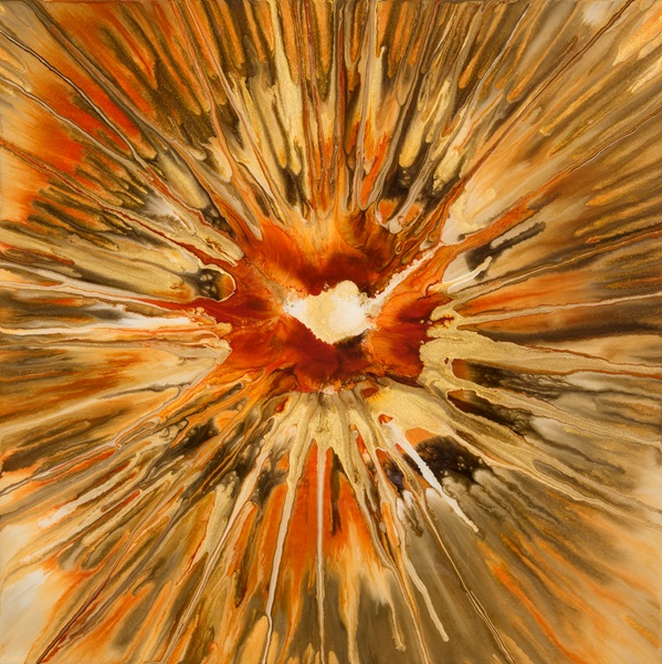 Golden Burst Fluid Art Painting